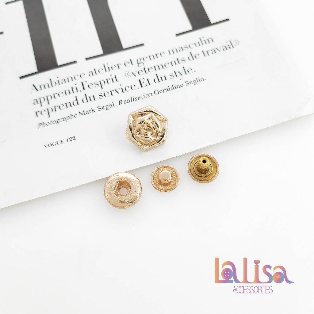 กระดุมสแน็ป ลายดอกกุหลาบ 18mm Alloy Snap Button CX684