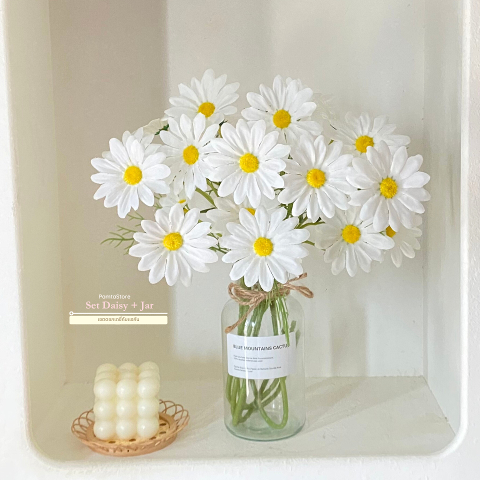 NEW【Daisy+Jar】เซตเดซี่ขาวกับเเจกันแก้วใส *จัดช่อดอกไม้ฟรี* เพิ่มความสดใสความสว่างและความสะอาดตาให้ภายในมุมบ้าน