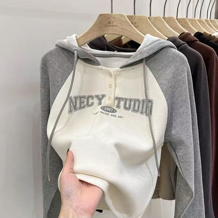 Coco~เสื้อฮู้ด  สไตล์อเมริกันวินเทจพิมพ์ เสื้อผ้าแฟชั่นสตรี