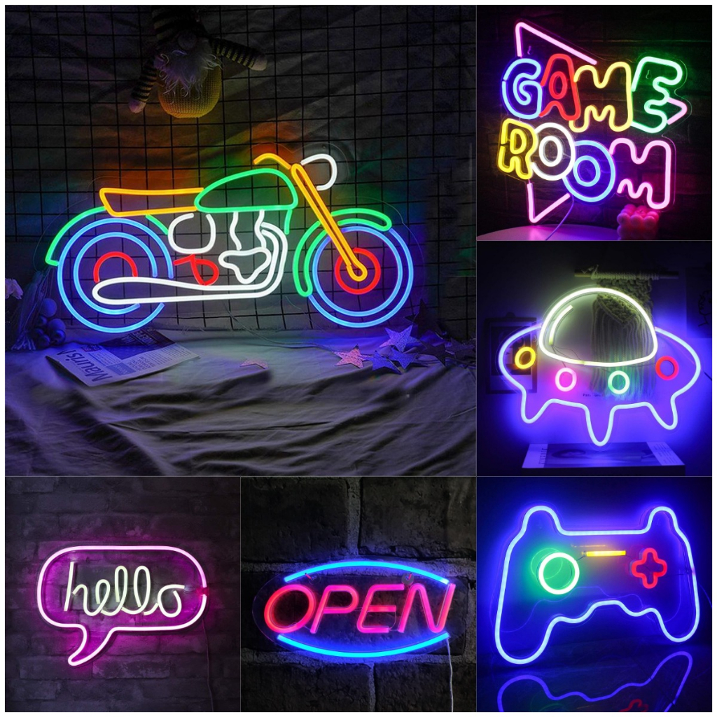 ป้ายไฟ LED UFO เกม ตัวละคร ป้ายนีออน ตกแต่งผนัง พื้นหลังโต๊ะคอมพิวเตอร์