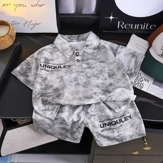 ชุดเสื้อโปโลเด็ก ชุดเซ็ทเด็กชายแฟชั่น เทรนด์เกาหลี ผ้าคอตตอนนุ่ม พิมพ์ลายตัวอักษร สำหรับเด็กชาย 2-8ขวบ