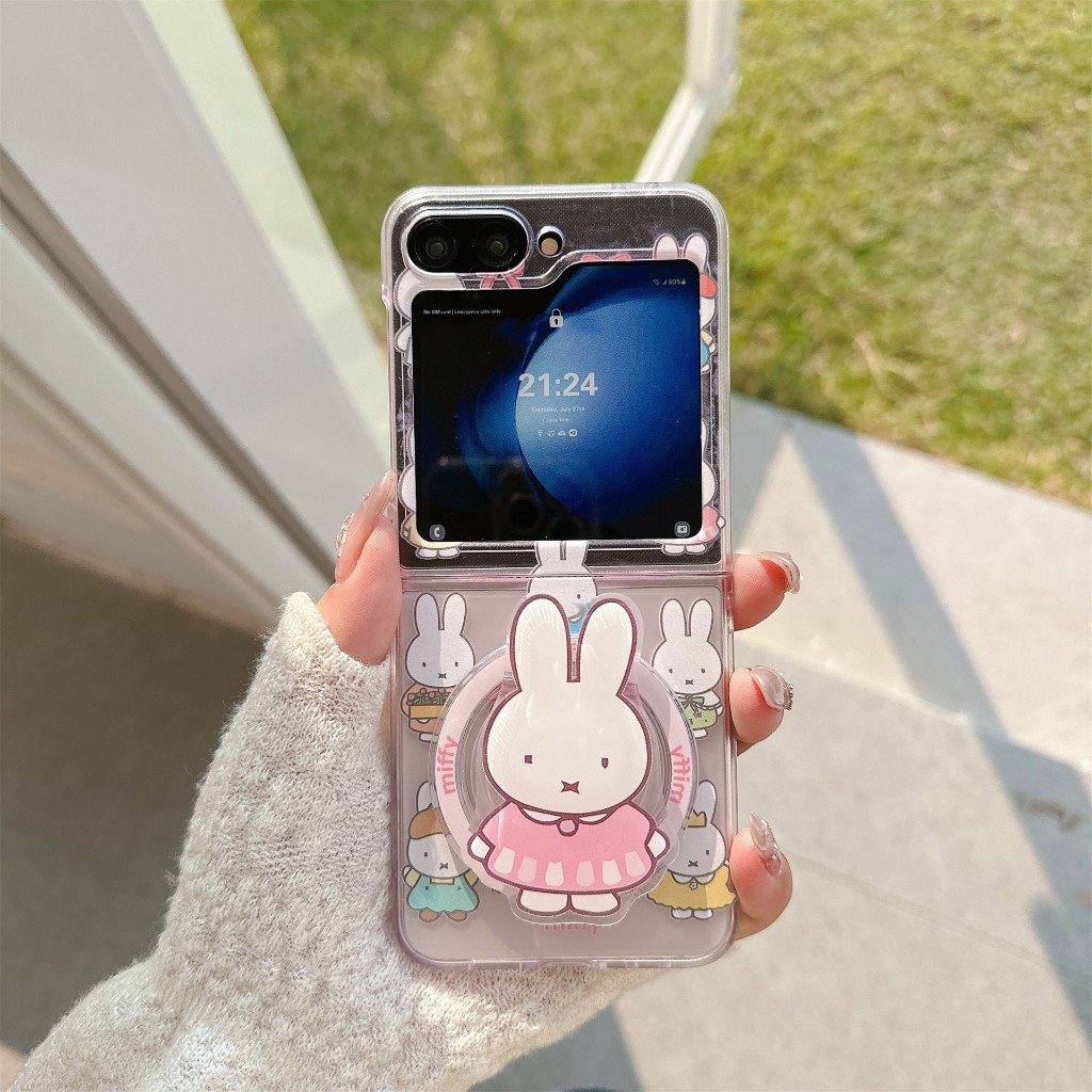 พร้อมส่งจากไทย ! เคสฟลิปแม่เหล็กกระต่ายมิฟฟี่ชมพู พร้อมกริ้ปต็อค (2043) for Samsung Galaxy ZFlip 6 Flip5 Flip4 Flip3