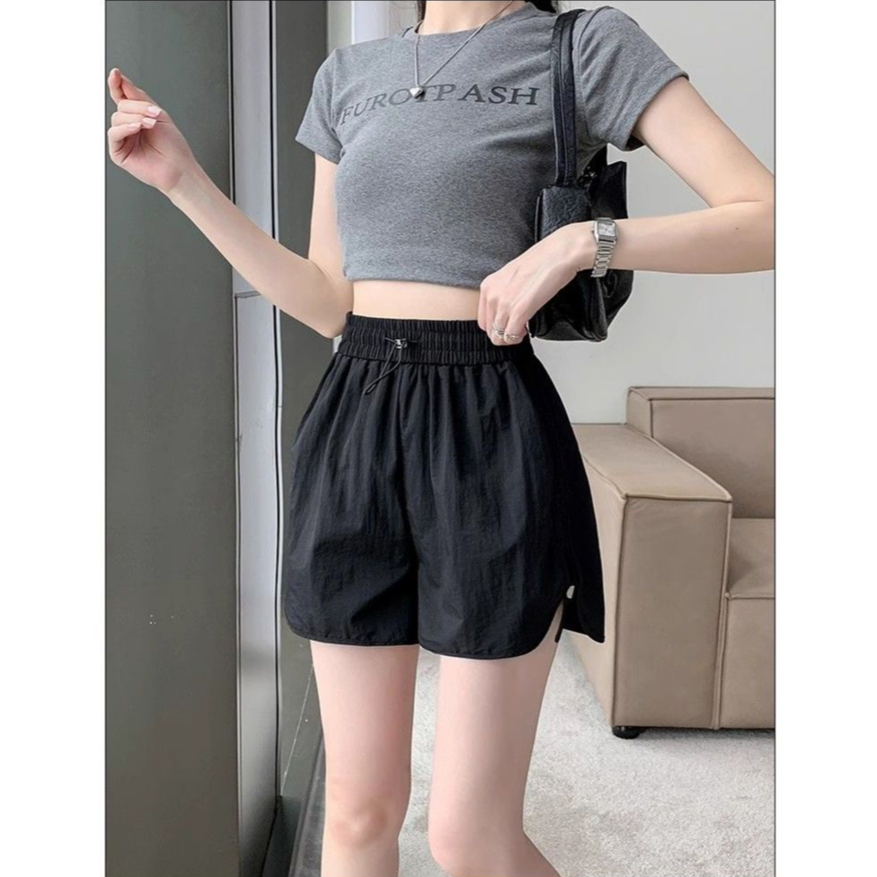 กางเกงขาสั้นคาร์โก้สำหรับผู้หญิง กางเกงขาสั้นลำลอง ทรงหลวม เอวยางยืด ดีไซน์เชือกผูกด้านข้าง ใช้งานได้หลากหลายสำหรับสวมใส - รูปที่ 3