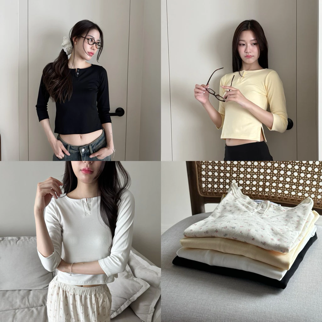 3/4 slit button top (3colors)