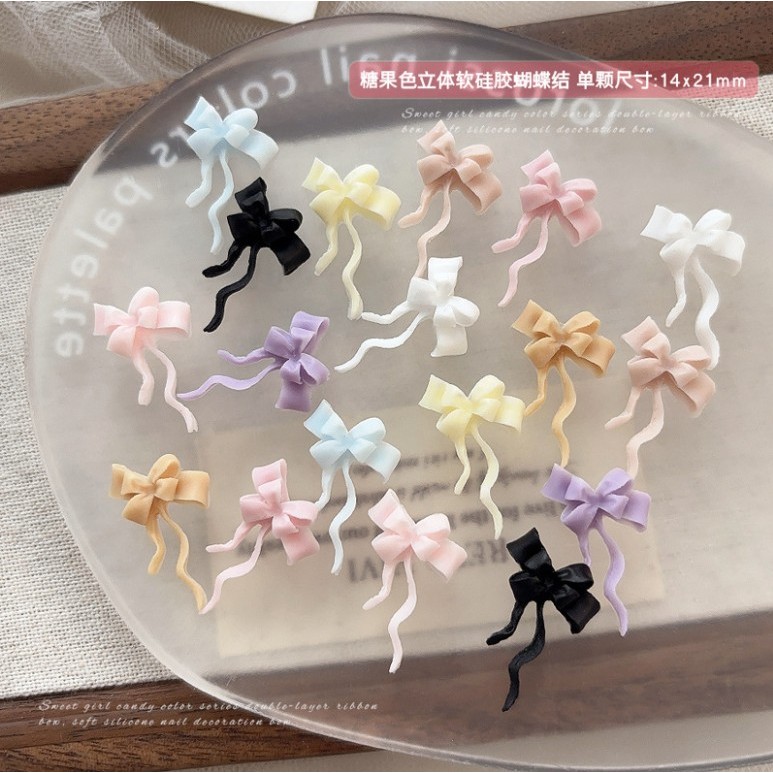 [หนึ่งถุงมี 20 ชิ้น][ร้านไทย] โบว์แบบนิ่ม โบว์ยาวติดเล็บ งานบิดโค้งงอได้ งานแนวเจ้าสาว สวย พร้อมส่ง