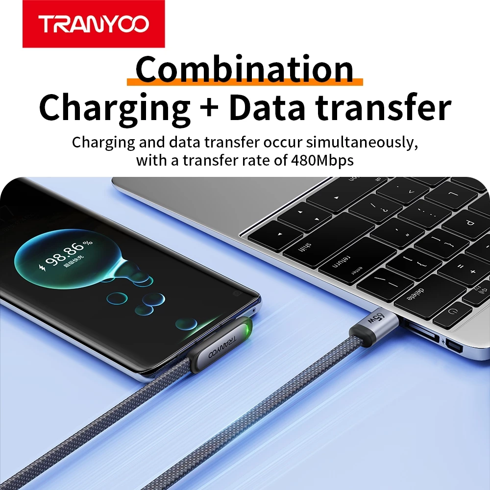 TRANYOO CC3 สายชาร์จเกม 90° สำหรับเล่นเกม 30W Ligh&ning 65W Type-C ยาว 1.2 เมตร thumbnail 9