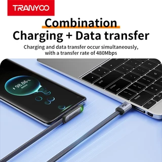 TRANYOO CC3 สายชาร์จเกม 90° สำหรับเล่นเกม 30W Ligh&ning 65W Type-C ยาว 1.2 เมตร
