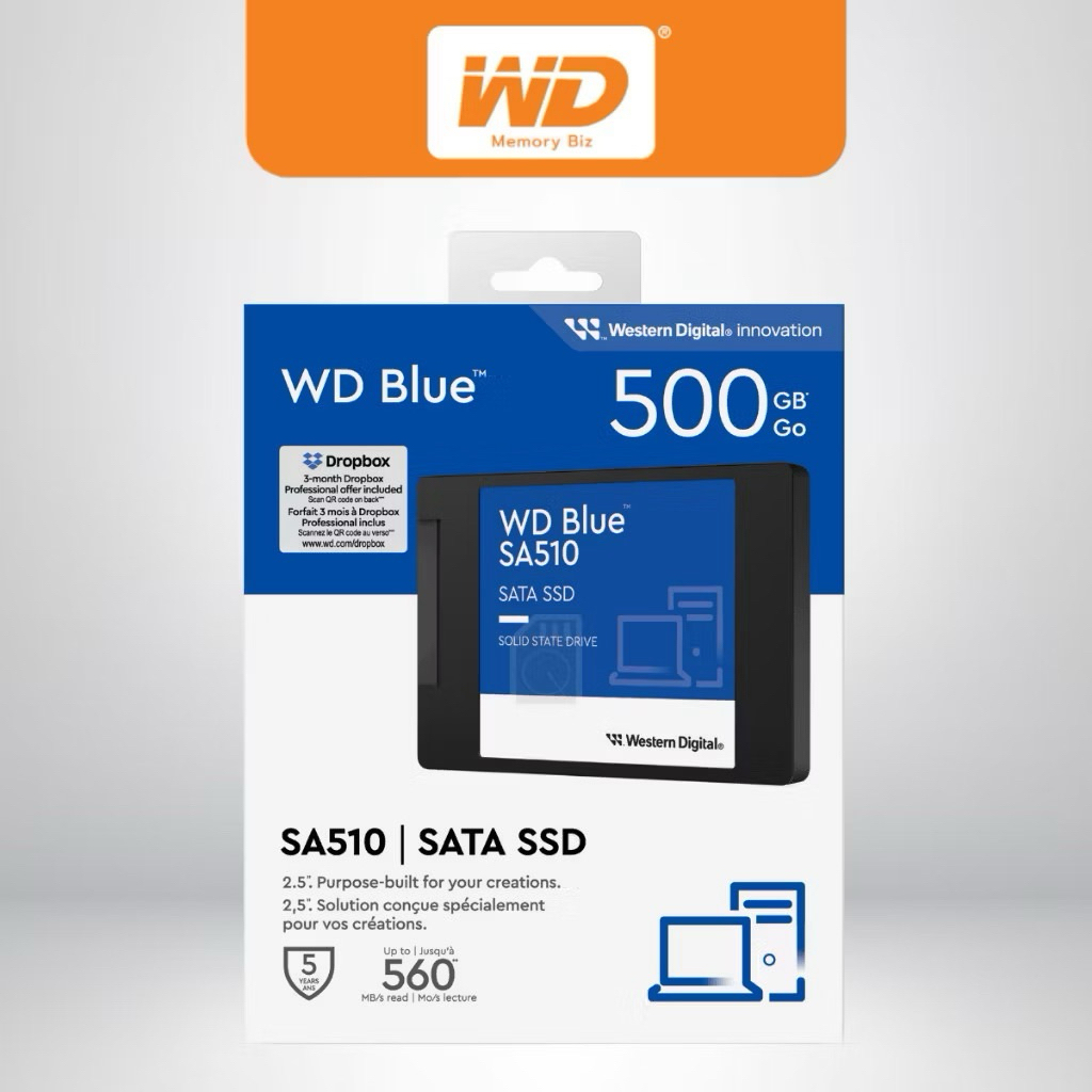 เอสเอสดี 500 GB SSD SATA WD BLUE SA510 (WDS500G3B0A) 3D NAND ประกัน synnex *ออกใบกำกับได้