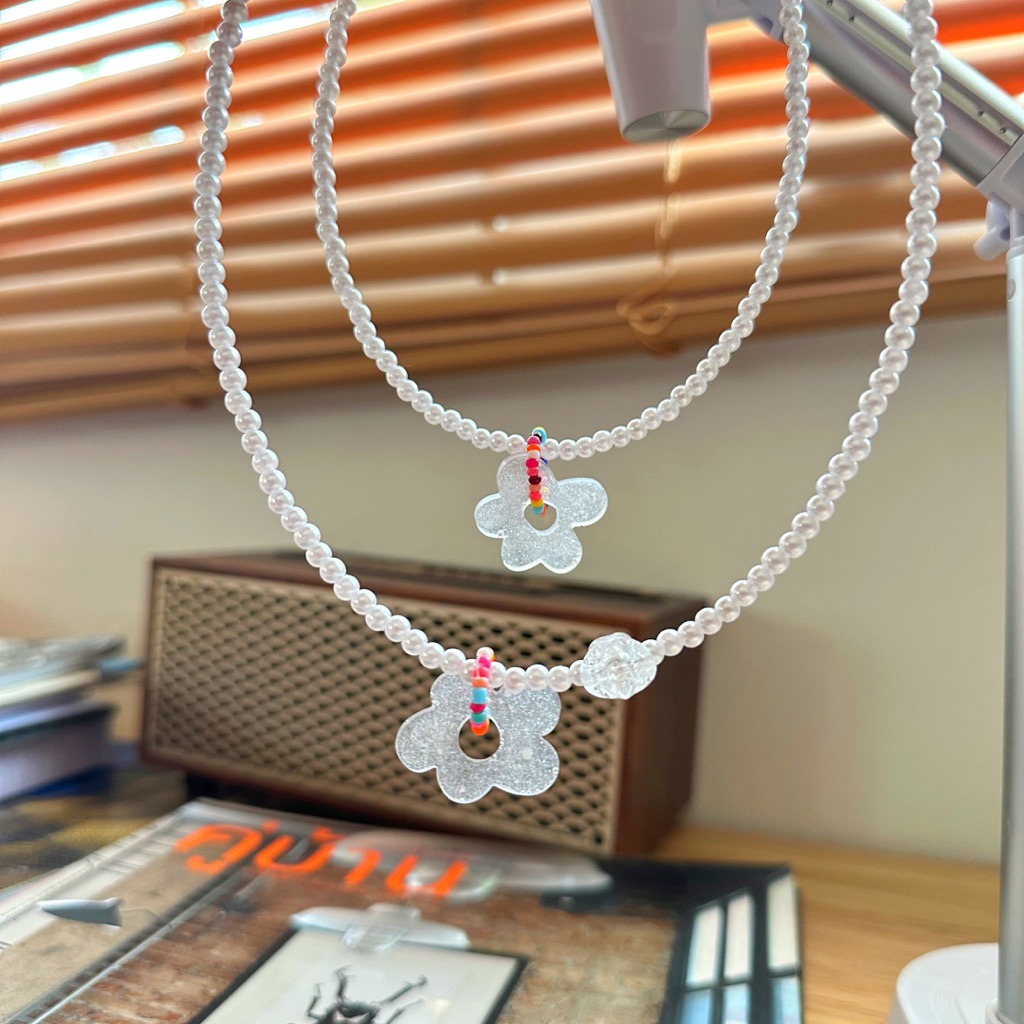 สร้อยคอลูกปัดมุกเล็กพร้อมจี้ก้อนเมฆ | รุ่นต้าวก้อนเมฆ | พร้อมส่งในไทย