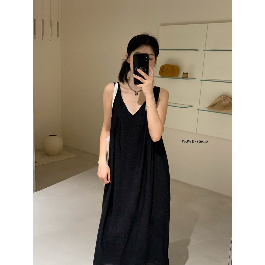 6274# เดรสคอวีแขนกุดตัวยาว กระเป๋าข้าง ผ้าพริ้วสวย งานมีซับในอย่างดี TAG WG.WE 🇰🇷🇰🇷 - รูปที่ 3
