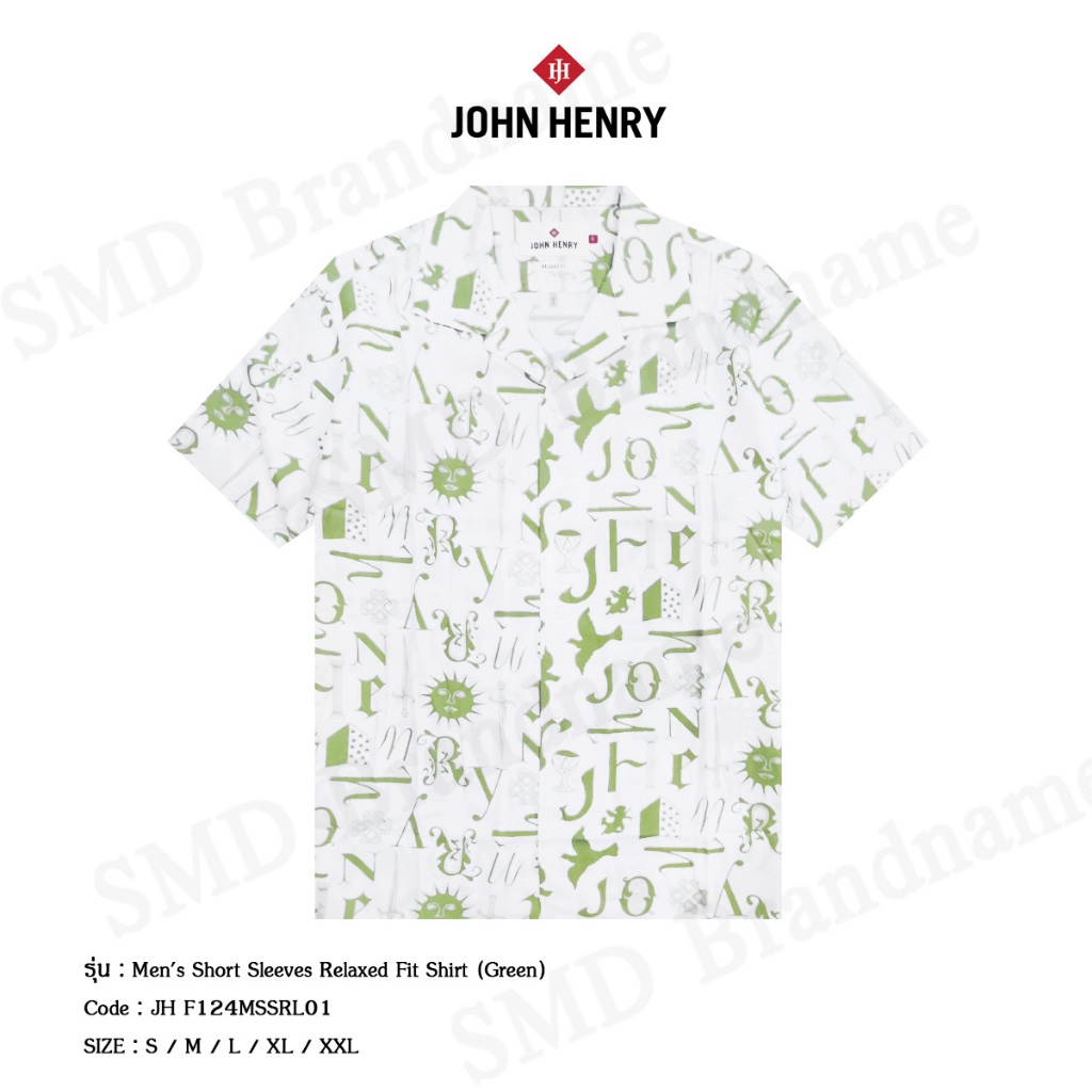 John Henry เสื้อเชิ้ตแขนสั้น รุ่น Men's Short Sleeves Relaxed Fit Shirt (Green) Code: JH F124MSSRL01