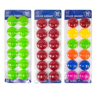 เม็ดแม่เหล็ก เม็ดแม่เหล็กติดกระดาน แม่เหล็กกลม 30 มม. WAKU MG-3012 [แพ็ค 12 ชิ้น]