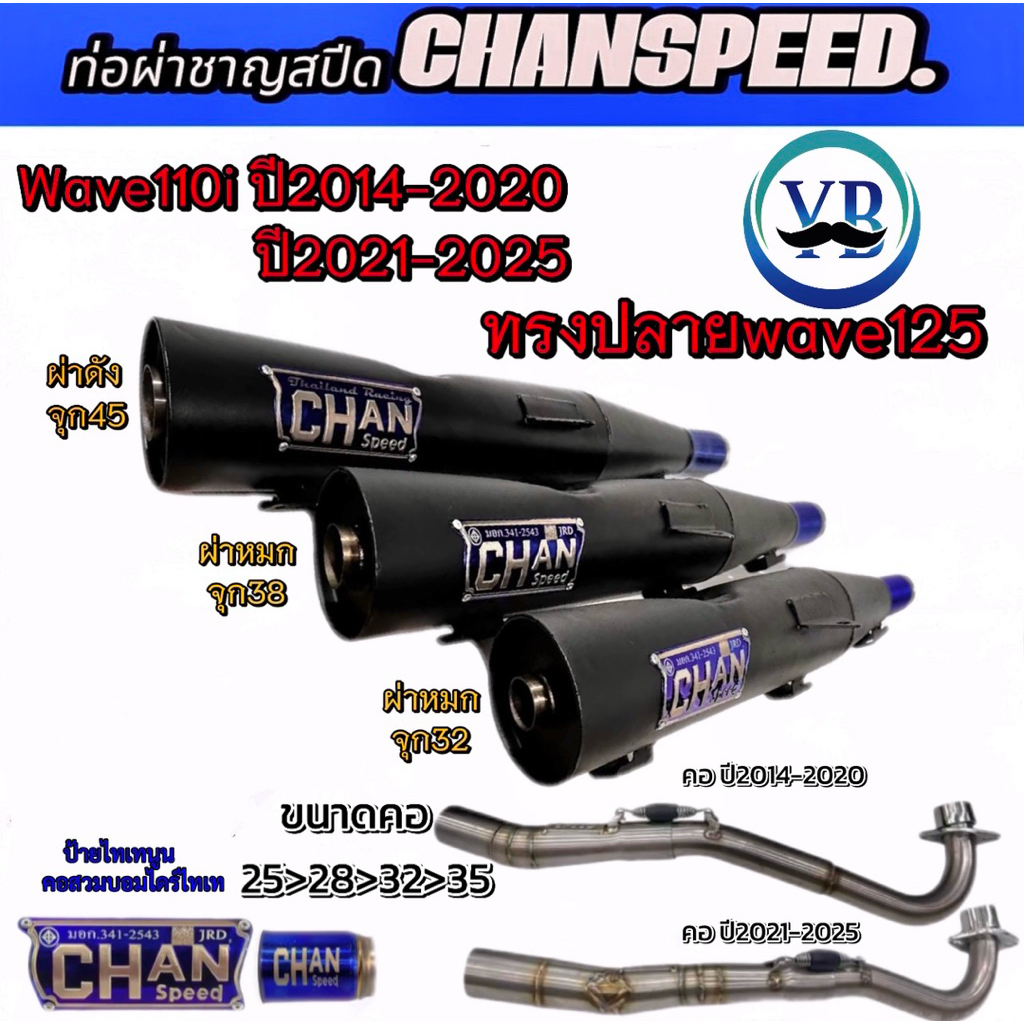 ท่อชาญสปีดWave 110iทรงปลาย125ปี2014-2025คอไล่สปริงป้ายนูนคอสวมบอมไดร์ไทเทChanspeed