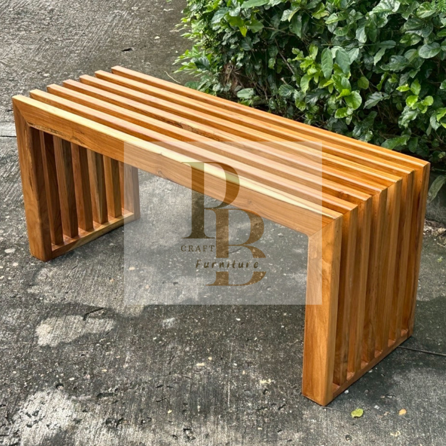 ม้านั่ง เก้าอี้นั่งซี่ แบบโมเดิร์น ไม้สักแท้ ขนาด 35 x 120 ซม. Teakwood modern bench ราคา ถูกที่สุด ดีลบีเคเค แกลเลอรีภาพที่ 6