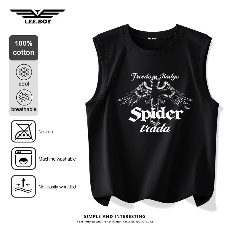 เสื้อกล้ามโอเวอร์ไซส์ ผ้านิ่ม นุ่ม ใส่สบาย ผ้าฝ้าย100% ลายกราฟฟิก ไม่หดตัว แฟชั่นสำหรับผู้ชาย ฤดูร้อน ใหม่ พร้อมส่งในไทย