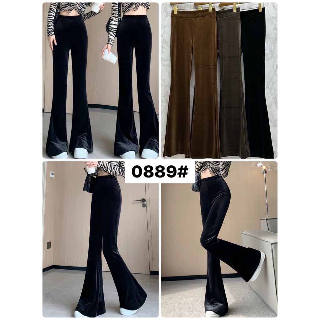 กางเกงผ้ากำมะหยี่​ ขาม้า​ ผ้าพื้น เอวยางยืด​ #0889