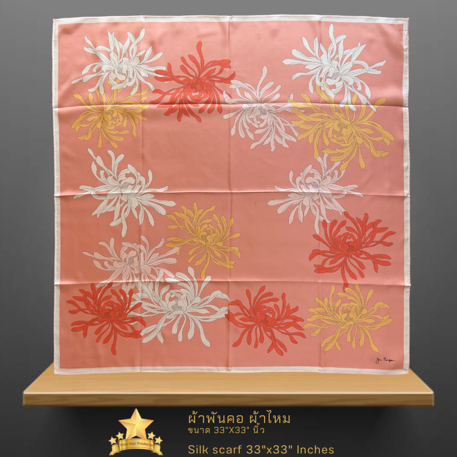 ผ้าพันคอผ้าไหม 33"x33" นิ้ว  Silk scarf square 33"x33" inches - AF24 - จิม ทอมป์สัน Jim Thompson
