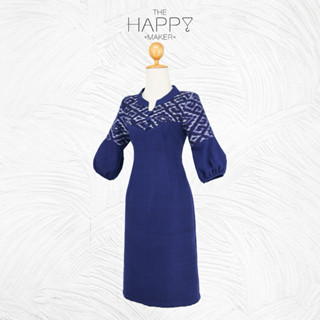 [แบรนด์ไทย] เดรสผ้าฝ้ายทอมือแท้ปขนบอลลูน สีกรมท่า สีคราม ชุด…