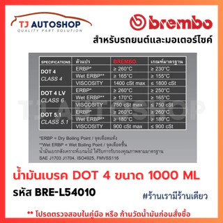 ❗️ใหม่❗️ BREMBO น้ำมันเบรก DOT4 ขนาด 1000 ML Brake fluid น้ำมันเบรค ขนาด 1 L รหัส L54010