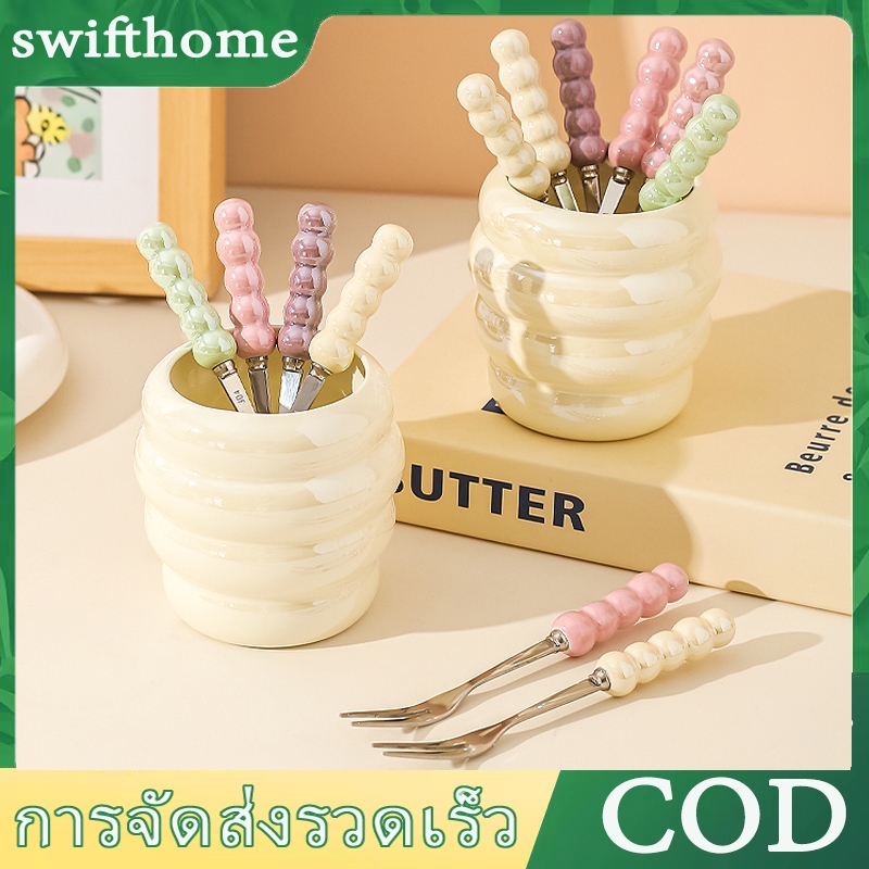 🟢COD🟢ส้อม ส้อมสแตนเลส ส้อมผลไม้สองฟัน ส้อมขนมสแตนเลส ส้อมจิ้มผลไม้สแตนเลส insที่จับเซรามิกมุก