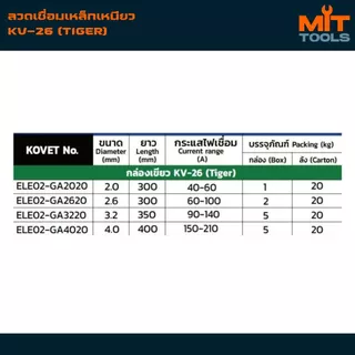 KOVET KV-26 (TIGER) ลวดเชื่อมเหล็กเหนียว เหล็กกัลวาไนซ์ เหล็กดำทั่วไป สินค้าแท้ 100%