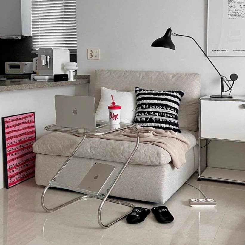 โต๊ะกระจกทรง Z Z-SHAPE GLASS TABLE โต๊ะคอมชั้นวางหนังสือสแตนเลส thumbnail 5