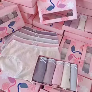 Flamingoก่อลง5ตัว ลูกไม้กางเกงชั้นในสตรีไม่มีรอยต่อไม่มีรอยต่อผ้าฝ้ายแท้ Graphene Crotch กางเกงผู้หญิงชนิดบรรจุกล่อง