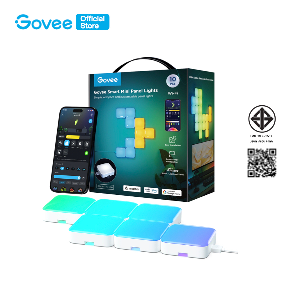 Govee Smart Mini Panel Lights แผงไฟ LED อัจฉริยะทรงสี่เหลี่ยม เปลี่ยนสีได้ ควบคุมผ่านแอป