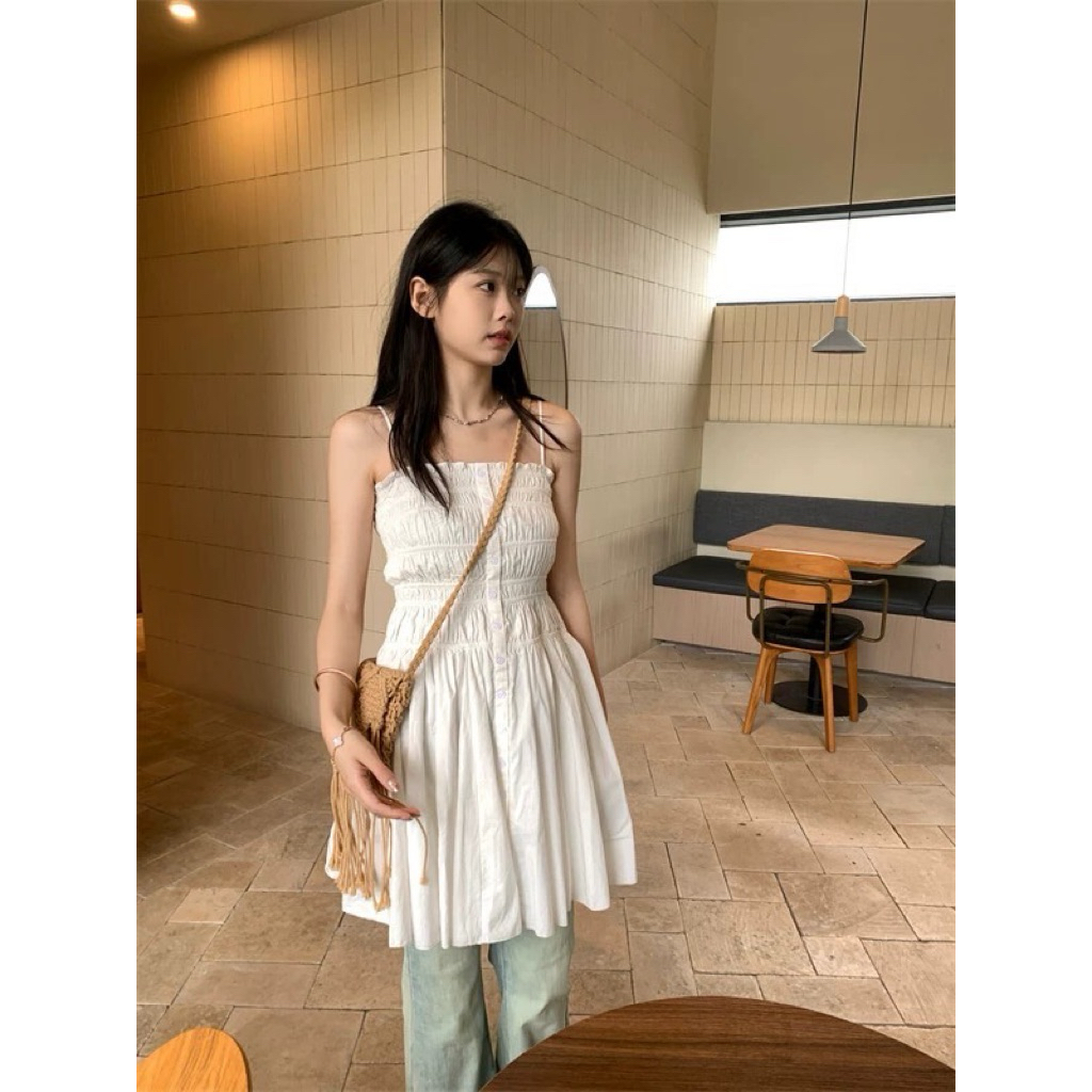 M1858เสื้อสายเดี่ยวสม็อคอกสายปรับได้ผ้านิ่มใส่สบาย💜