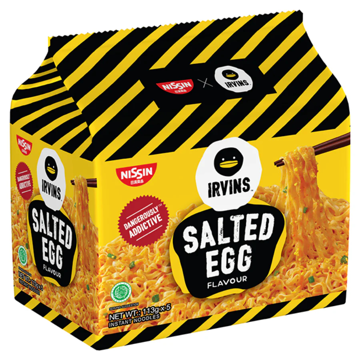 Nissin IRVINS Salted Egg Noodle นิชชิน บะหมี่กึ่งสำเร็จรูป รสไข่เค็ม 113g. x 5ซอง