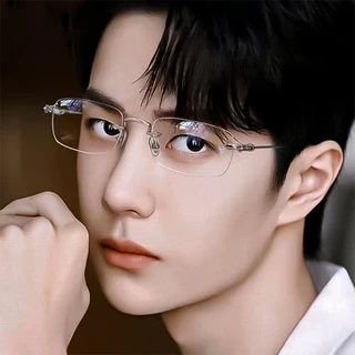 [จัดส่งรวดเร็วจากกรุงเทพ] แว่นตาไร้ขอบสีเงินใหม่สำหรับผู้หญิง แว่นตาสายตาสั้น กรอบป้องกันแสงสีฟ้าอัลตร้าไลท์แฟชั่นเกาหลี