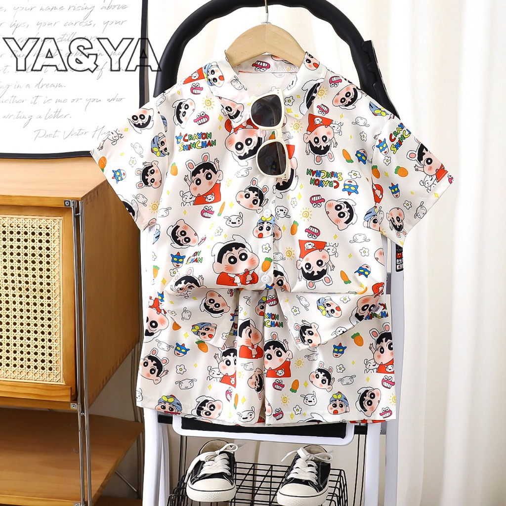 เสื้อเชิ้ตลายชินจัง เสื้อฮาวายเด็กชุด แฟชั่นเด็กผู้ชายสุดเท่ พร้อมส่งในไทย