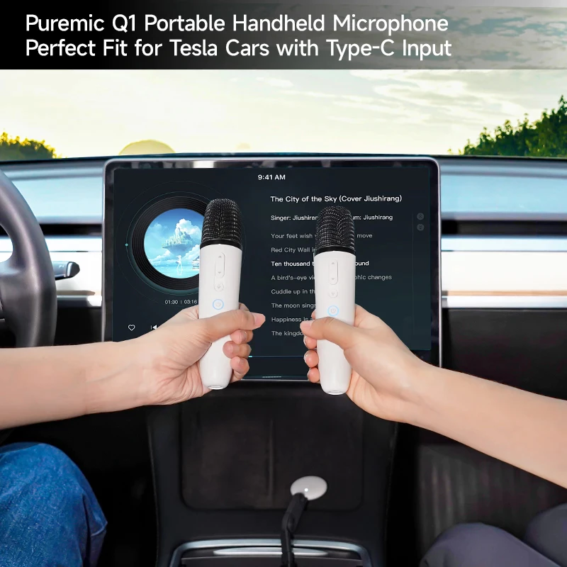 🚗 Puremic™ Tesla Mic – ไมค์ร้องเพลงไร้สายในรถ Tesla Model Y Model 3 Model X (USB-C/USB-A พร้อมใช้)