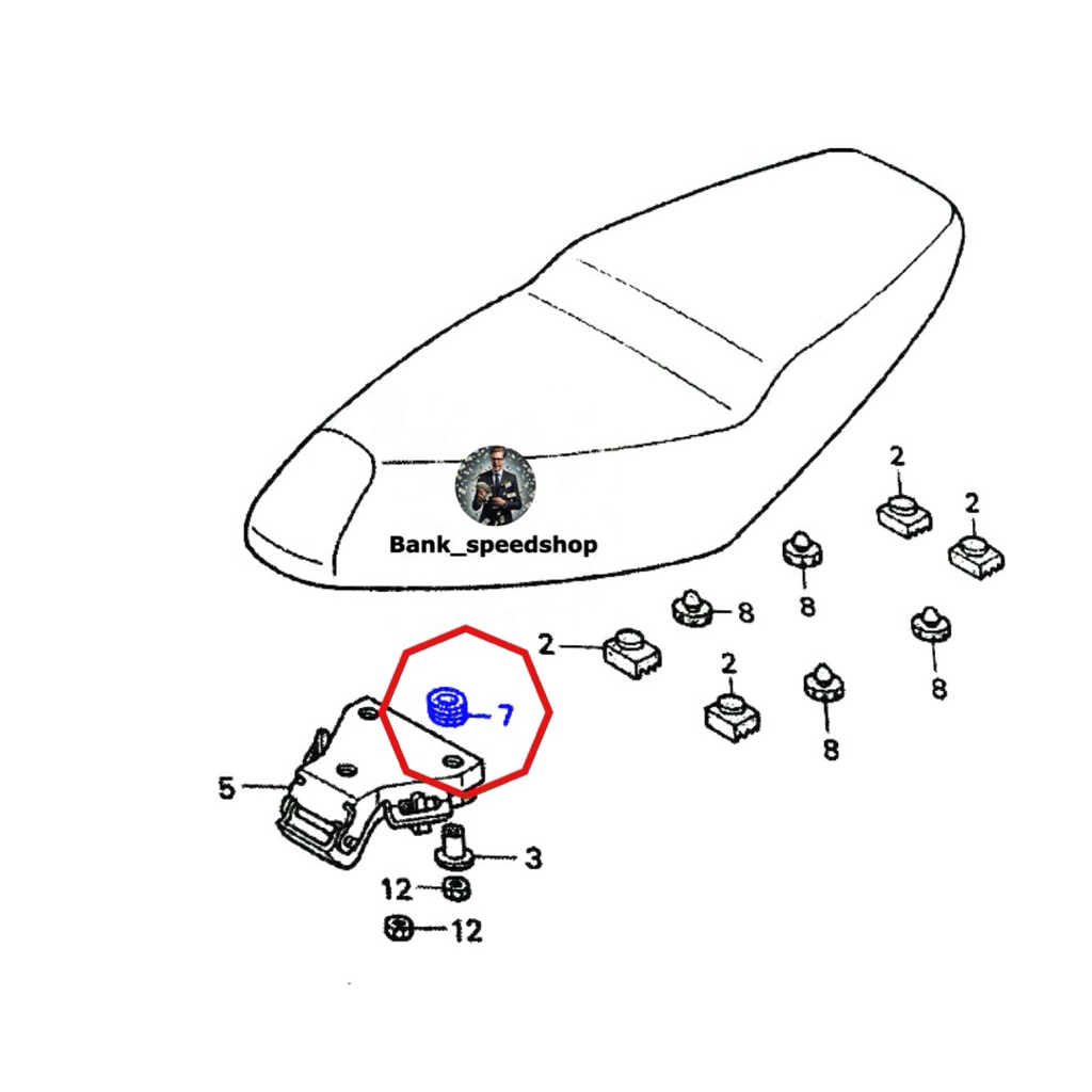 ยางรองบานพับเบาะ 77208-KW7-960  HONDA    Dash Sonic wave100 nova  tena  smile  ไนช์110/125