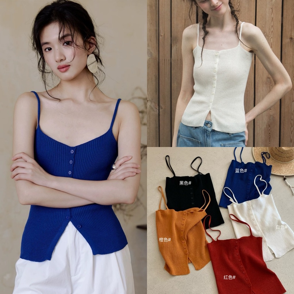 🧡🧵 🇰🇷 W6437 เสื้อสายเดี่ยว ผ้าร่องยืดหยุ่นได้ ดีเทลแต่งกระดุมช่วงด้านหน้า  ผ้าดีมากกก ผ้าแฟชั่นเกาหลี TAG WG.WE 🧵🧡