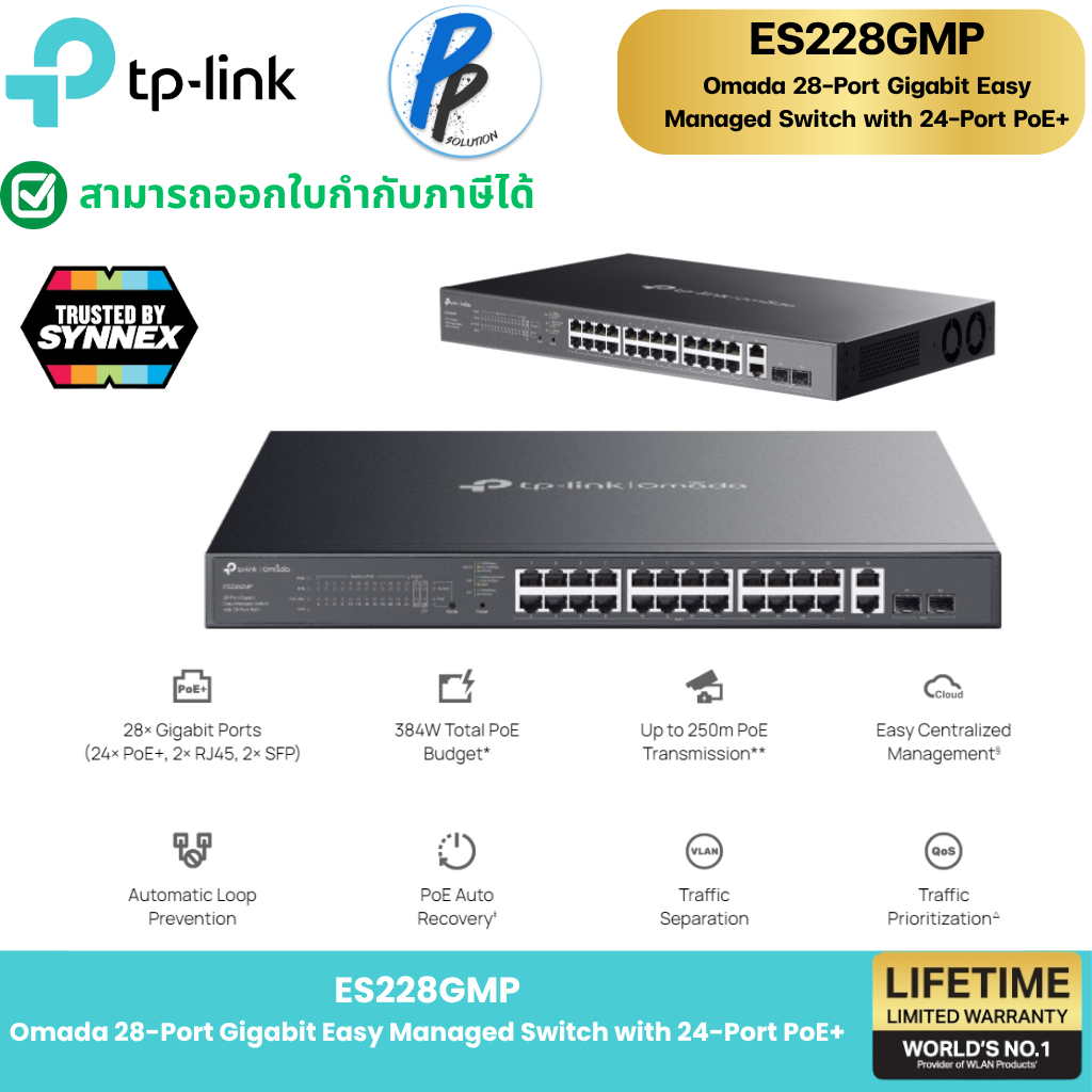 TP-LINK ES228GMP Omada 28-Port Gigabit Easy Managed Switch with 24-Port PoE+