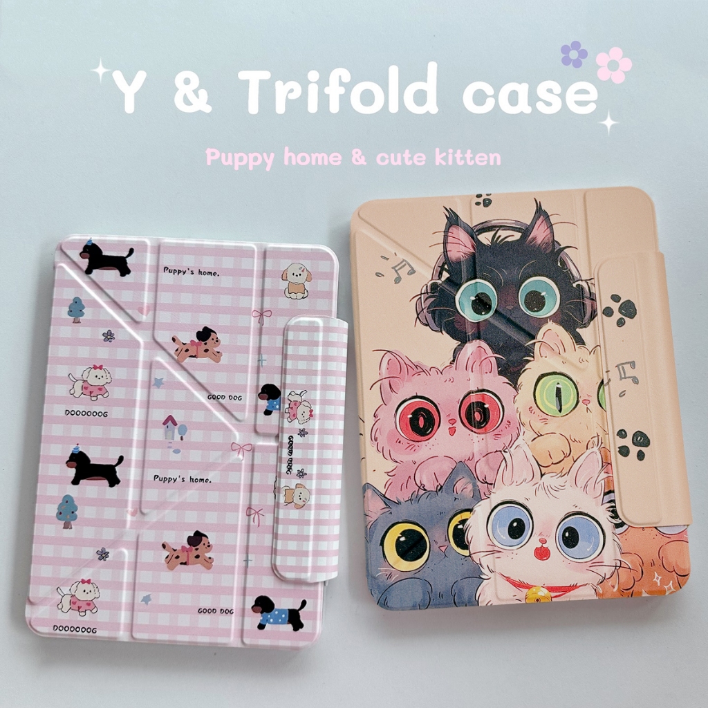 Gen11 Air7(11นิ้ว) A16 เคสไอแพด Y-Shape รูปแบบการ์ตูน M3/M2 mini7 Gen7/8/9 gen10 Air4/5 Air11 Pro11