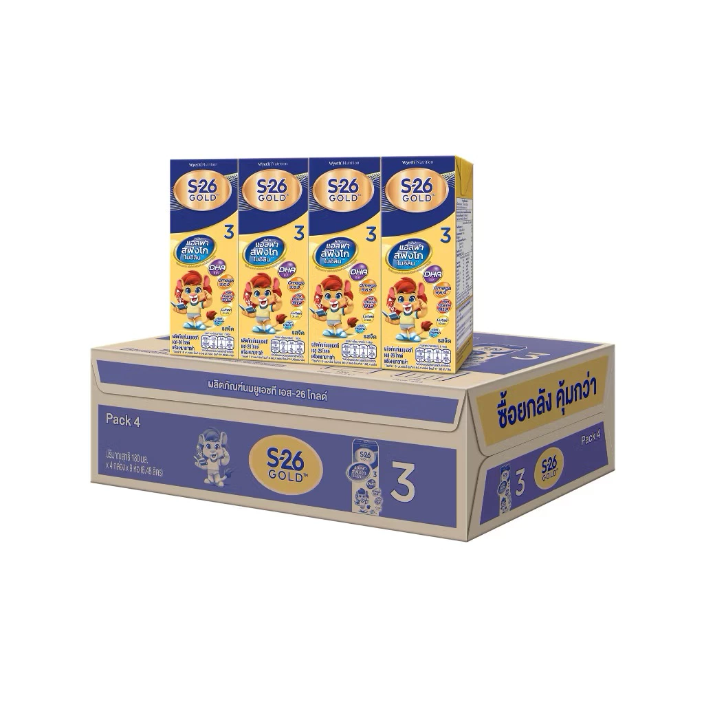 [นมกล่อง] UHT S-26 Gold สูตร 3 นมกล่อง เอส-26 โกลด์ นมยูเอชที สูตร 3 180ml (36 กล่อง)
