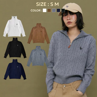 (พร้อมส่ง)Bemingtop974(S-M)-Half Zip Cable Knit – เสื้อไหมพรมคอซิปทรงสวย เท่ได้ ละมุนก็ได้
