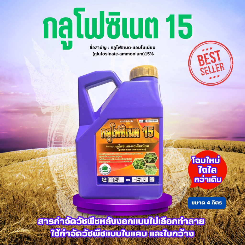 โฉมใหม่ กลูโฟซิเนต ขนาด 4 ลิตร กระติกม่วง ออกฤทธิ์แรงกว่าเดิม กลูโฟซิเนต-แอมโมเนียม15 ฆ่าหญ้า กำจัดวัชพืช ฆ่าหญ้า