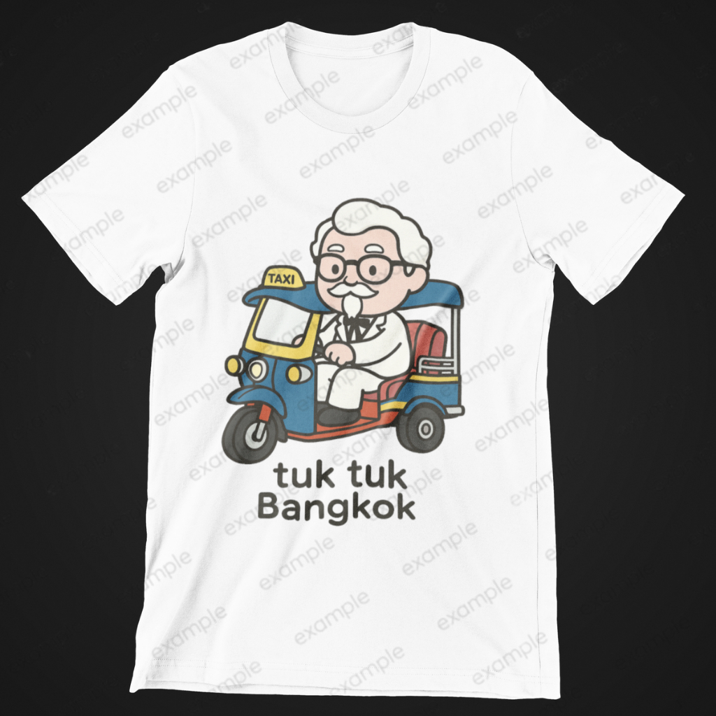 เสื้อยืดลายผู้พันแซนเดอส์ KFC x รถตุ๊กตุ๊ก สายกินสายเที่ยว สุดแนว Thailand Street T-Shirt - TKTKS57