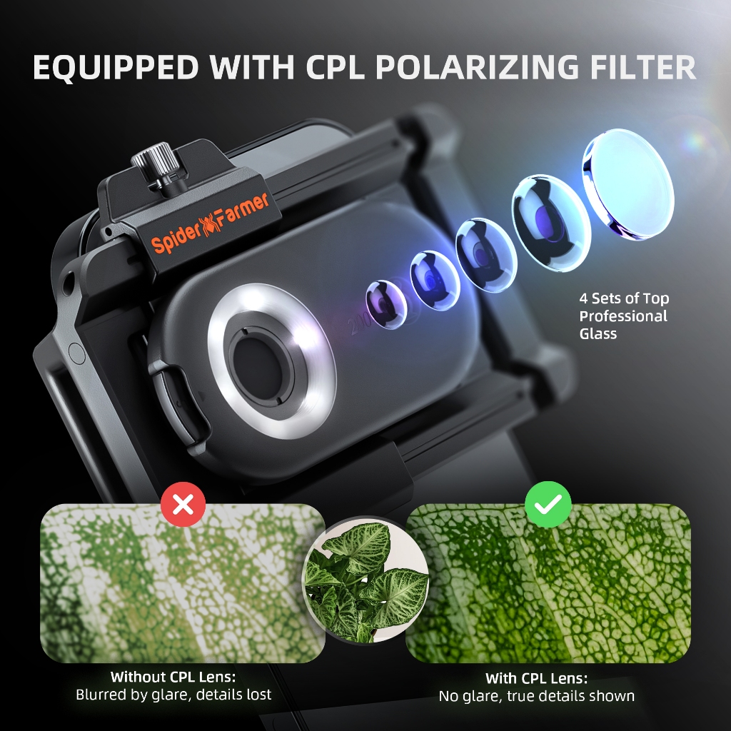 Spider Farmer 200X Trichome Microscope Magnifier – SmartPhone LensWithLED & UV,Nano Zoom,CPL,Clip-On