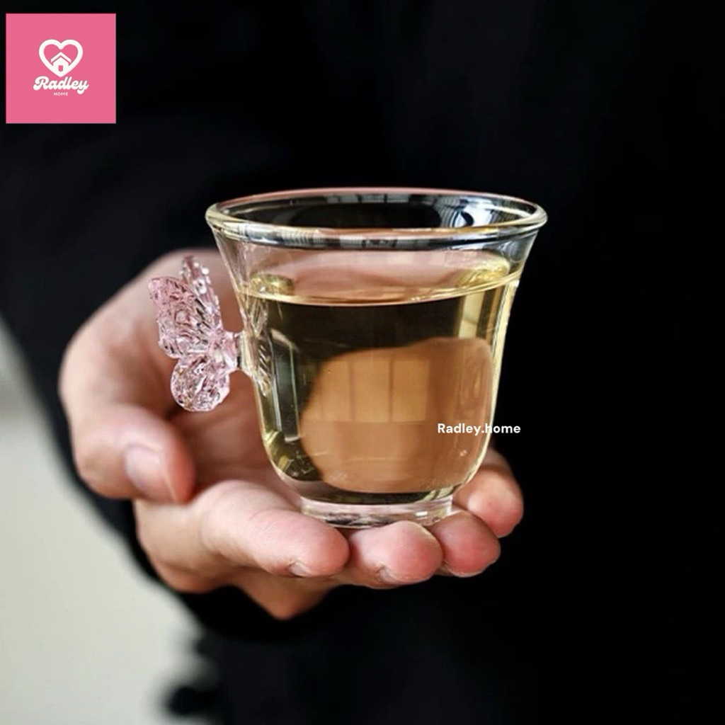 พร้อมส่งจากไทย💖ถ้วยชา แก้วชาผีเสื้อ แก้วน้ำใบเล็ก ติดแกลมสุดๆ แก้วทนความร้อนสูง🦋 - รูปที่ 2