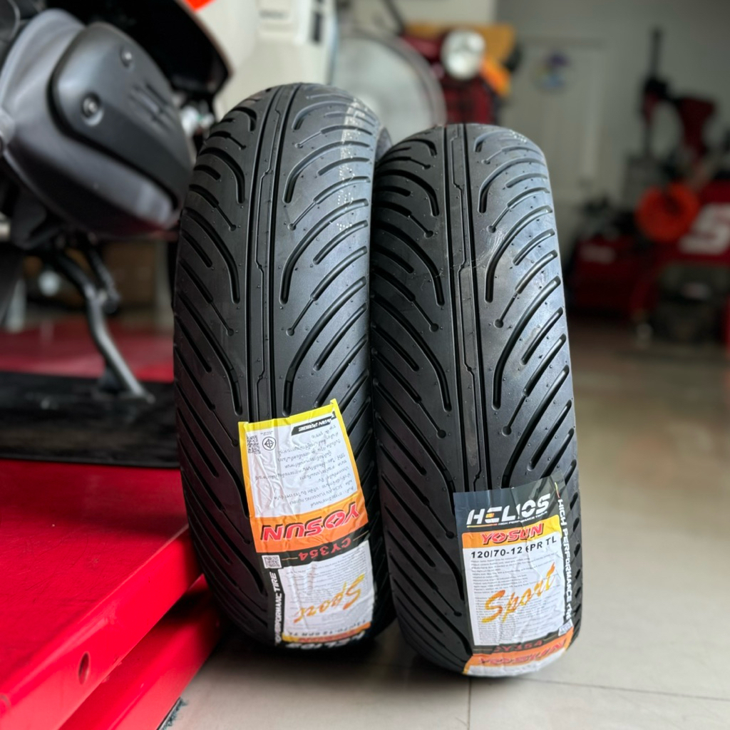 ยาง HELIOS  YOSUN CY354 สำหรับรถ VESPA ทุกรุ่น  ขอบ 10 12 เนื้อยางนิ่ม ยึดเกาะทุกสภาพถนน รีดน้ำยอดเยี่ยม