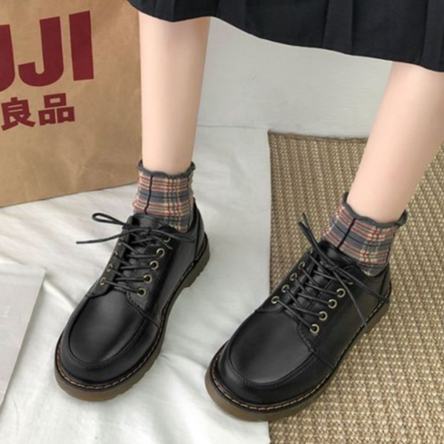 [จัดส่งจากประเทศไทย] รองเท้าหนังขนาดเล็กสำหรับทุกฤดูกาล รองเท้าสีดำสไตล์ญี่ปุ่น หนัง PU ระบายอากาศได้ รองเท้าลำลอง ผูกเช - รูปที่ 7