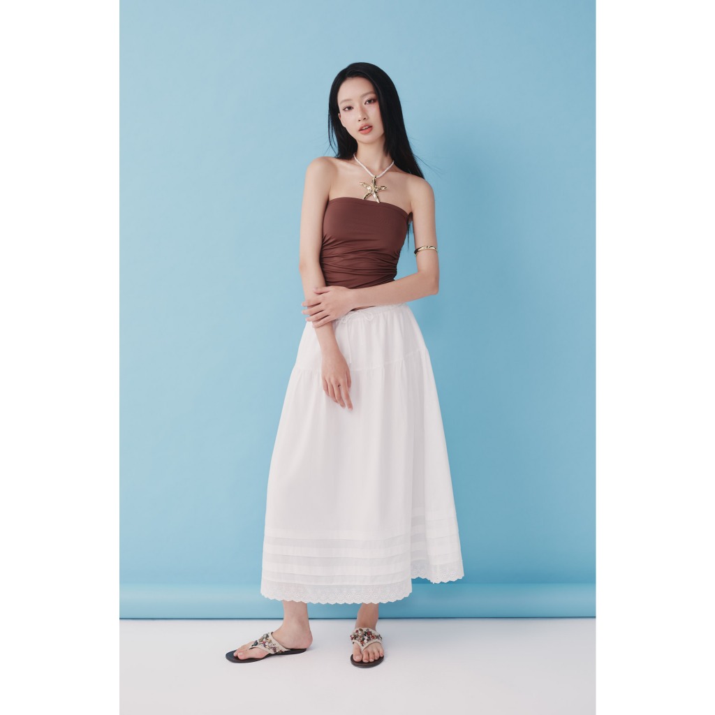(พร้อมส่งในไทย) Ruched Tube Top Brown - Dottie