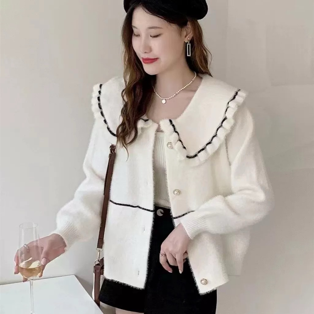 เสื้อคลุมคอปกผ้าทวิตขนมิ้งค์ผู้หญิงสีละมุนน่ารักมากCute Tweed Cardigan KL1