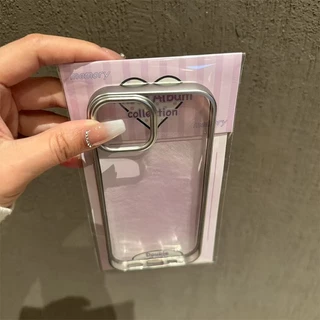 กรอบทองเงินชุบไฟฟ้าสินค้าพร้อมส่ง เหมาะเคส iPhone 16 Pro สไตล์เรียบสีเดี่ยว ขอบโปร่งอ่อน รองรับ iPhone 11,12,13,14,15pro