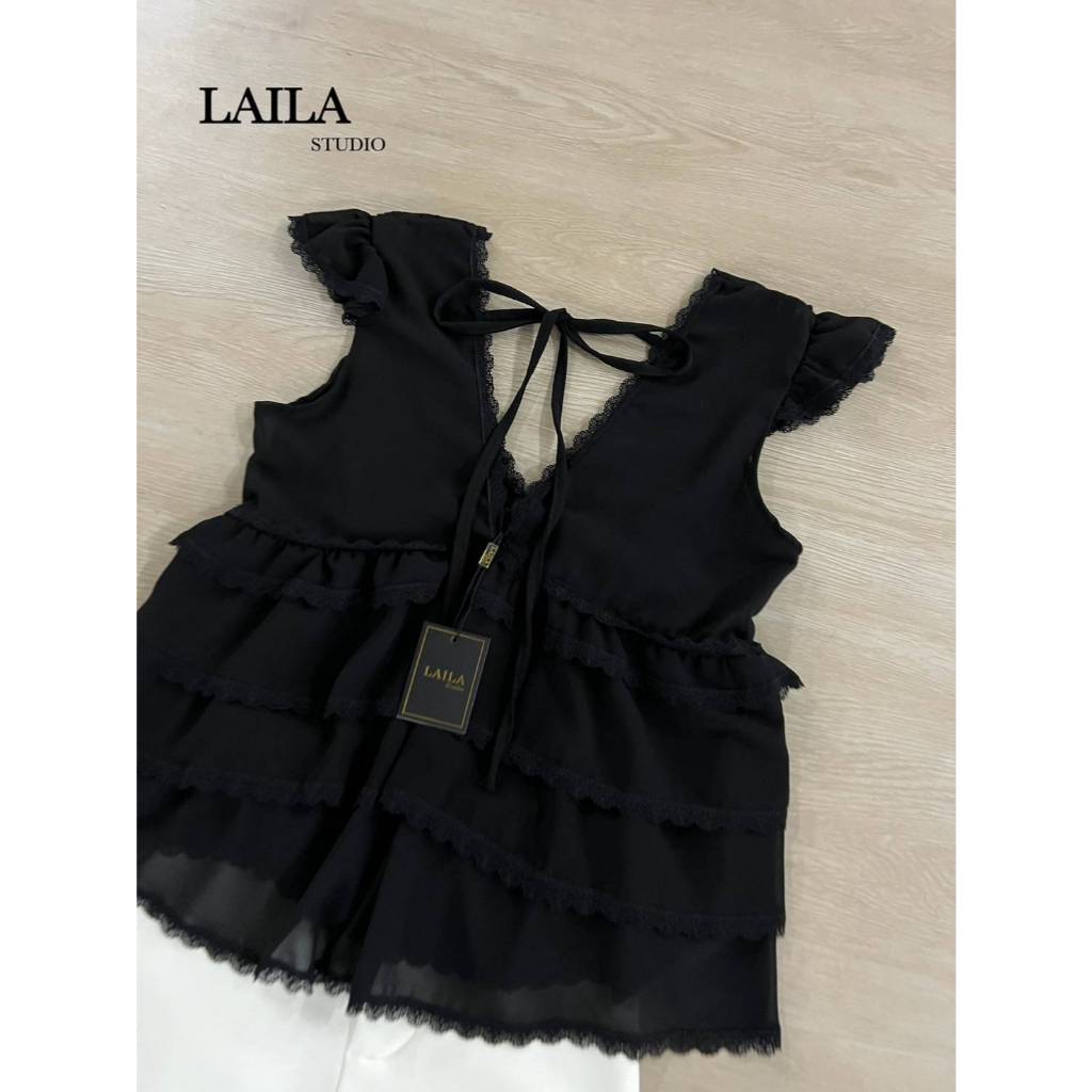 ❥ S-XL ชุดเซ็ท เสื้อชีฟอง + กางเกงขาสั้น สีขาวดำ ลายจุด งานป้าย Laila ชุดเซตน่ารัก ชุดไปคาเฟ่ - รูปที่ 7