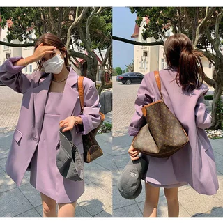 SUIT-29🥑ชุดเดรสสูท ทรงโอเวอร์ไซส์ สูทสไตล์เกาหลี แฟชั่นสีพื้น แต่งกระดุมสวย เบเซอร์สำหรับผู้หญิง🥑
